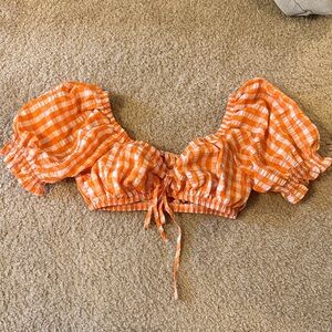 SHEIN Orange Gingham Crop Top